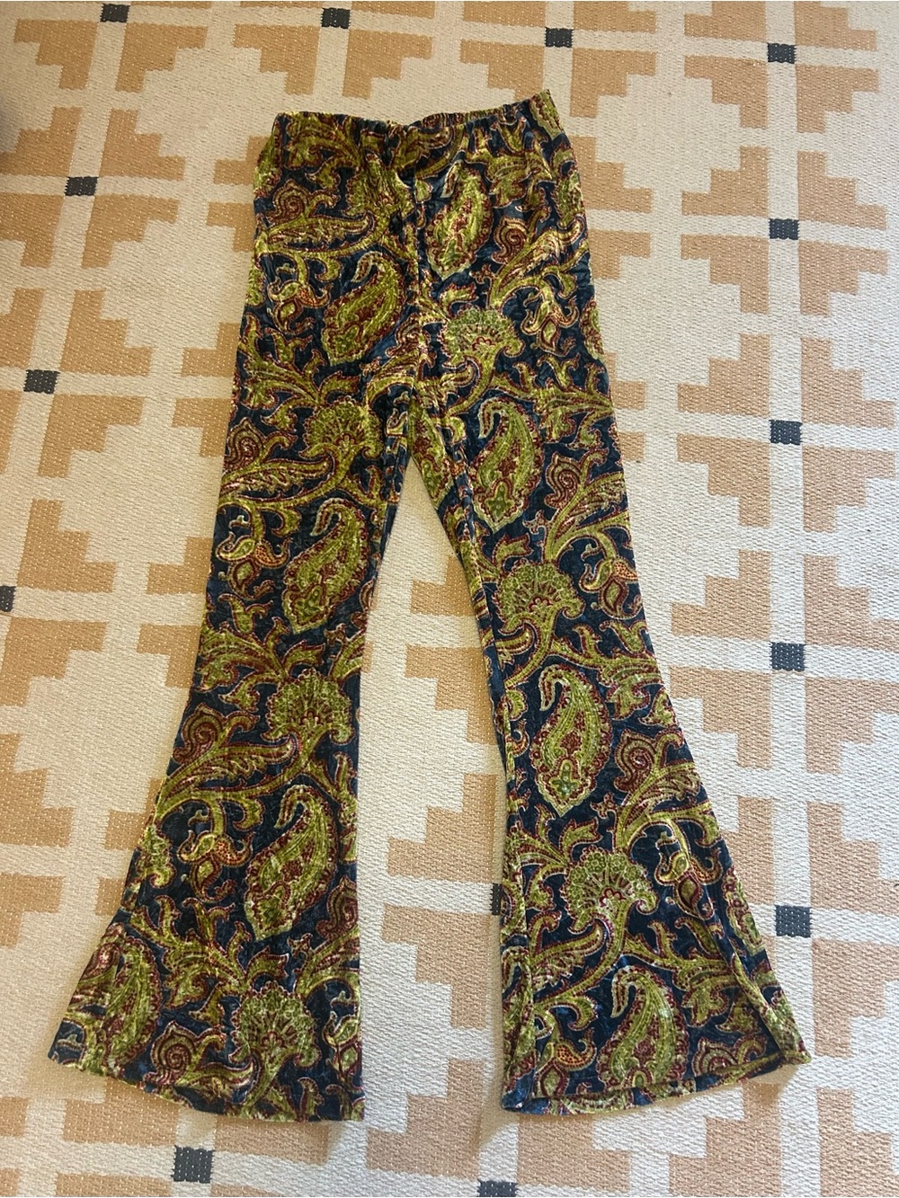 Urban Outfitters Green Paisley Velvet Flare Pants